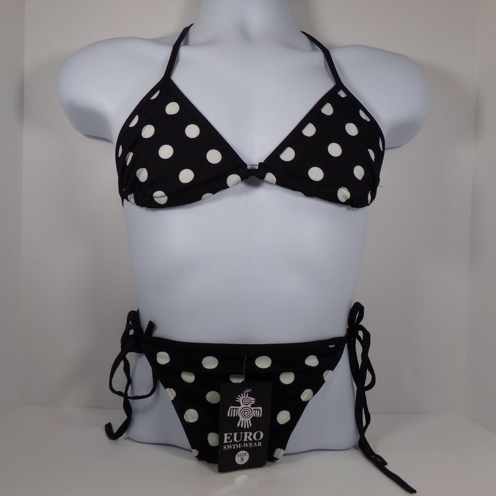 NWT Euro Swim-Wear Black/White Polka Dots Medium